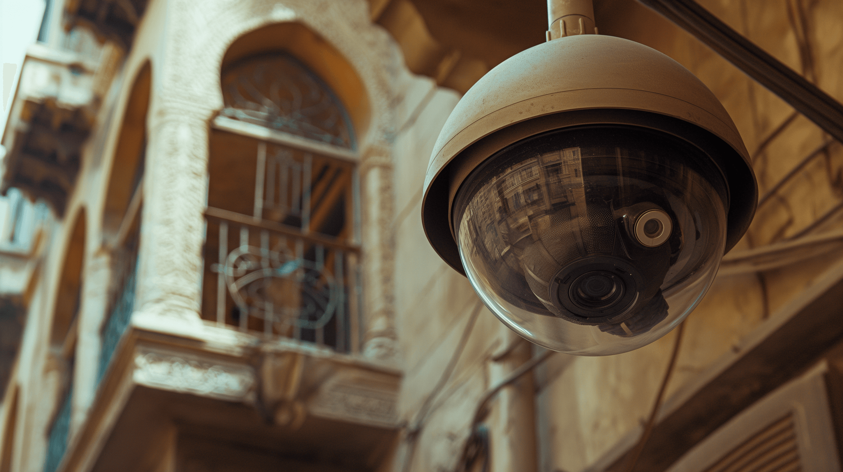 A dome camera watching a historic Cairo street